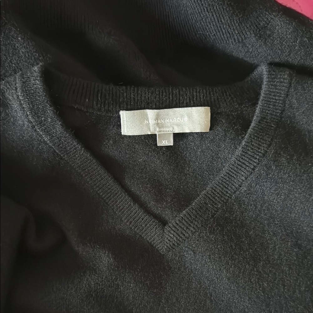 Neiman Marcus Black V-Neck Sweater